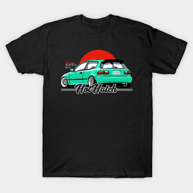 Honda Civic EG Hatchback JDM Car T-Shirt by ninetiescustoms